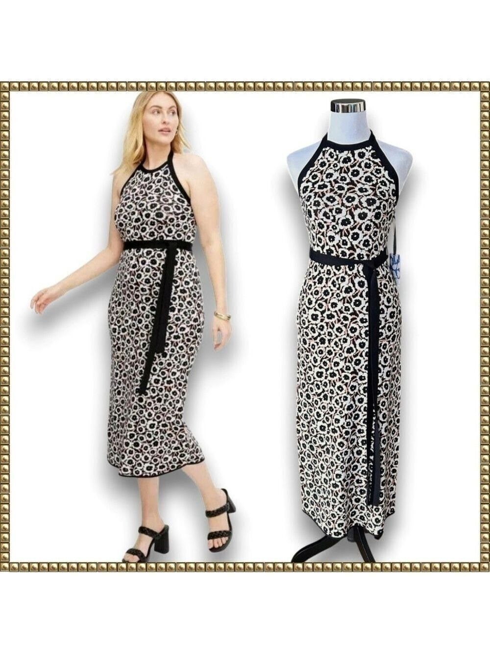 Diane von Furstenberg Leopard Knit Halter Midi Dress Small NWT